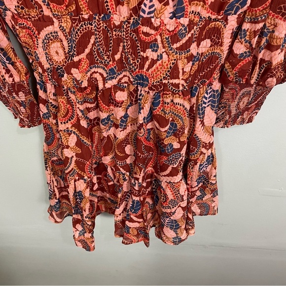 ALC Silvie Silk Mini Dress Ginger Combo Smocked Abstract Metallic Sz 12 - Picture 10 of 11